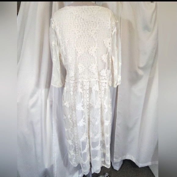 2 Pc:Banana Republic Lace Dress+Cardigan CoverUp, Ivory, Midi, 1/2 Sleeve, M/L - Picture 4 of 16